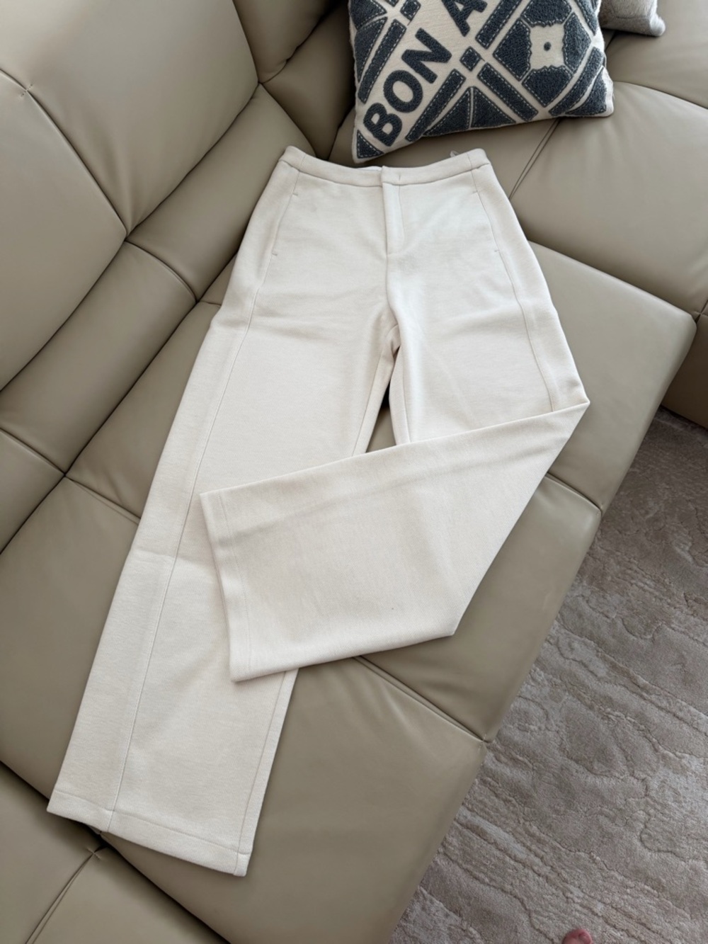 Cream Wide-Leg Ponte Pants